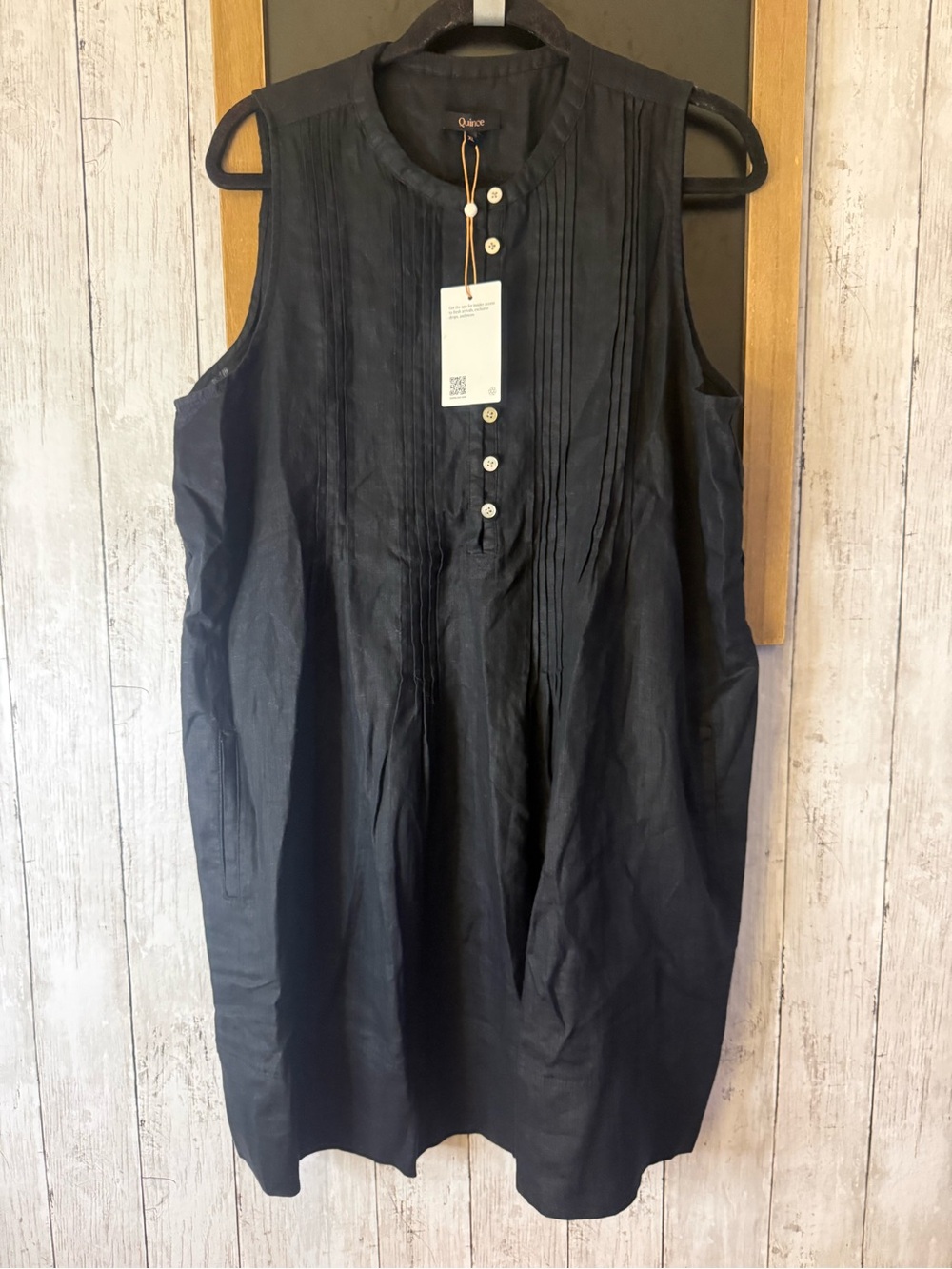 NWT QUINCE 100% European Linen Sleeveless Swing Dress Size XL Black